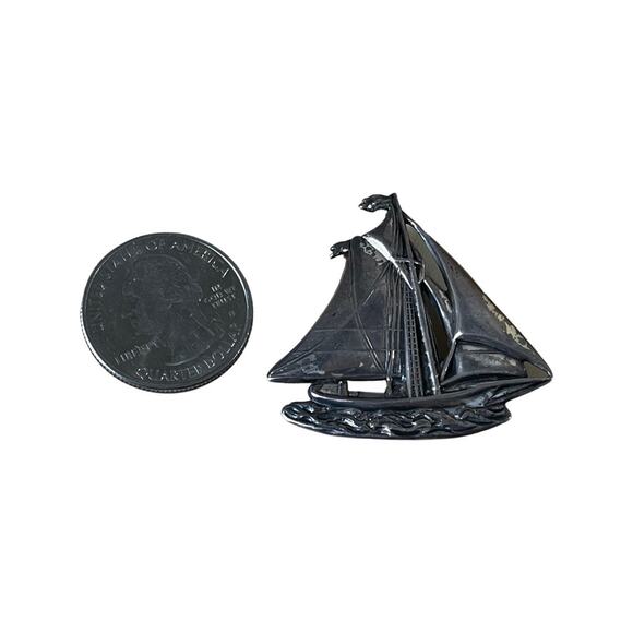 Vintage Sterling Silver Schooner Sailboat Brooch, Nautical Vintage Brooch - Picture 3 of 7
